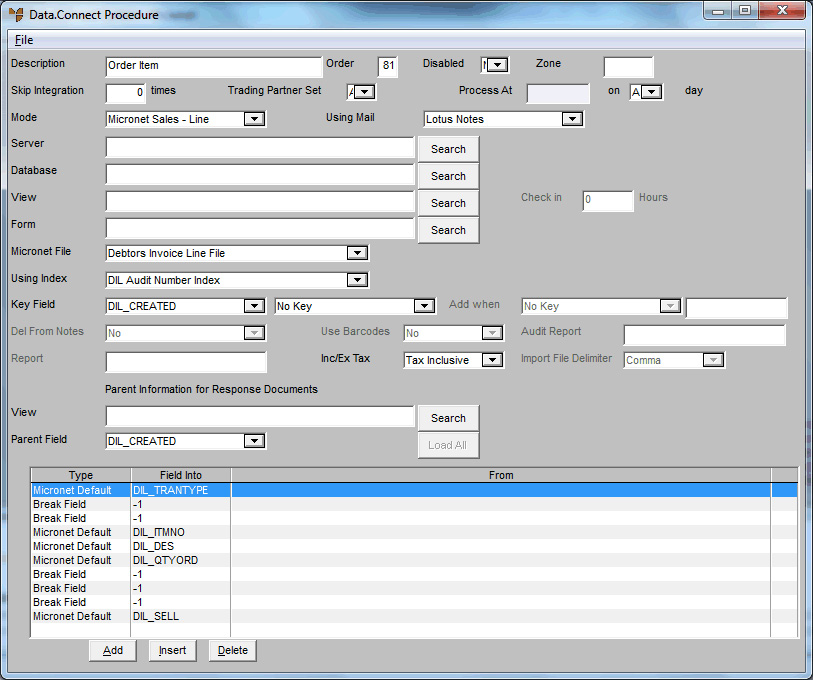 Micronet Dataconnect CSV file sales order import configuration